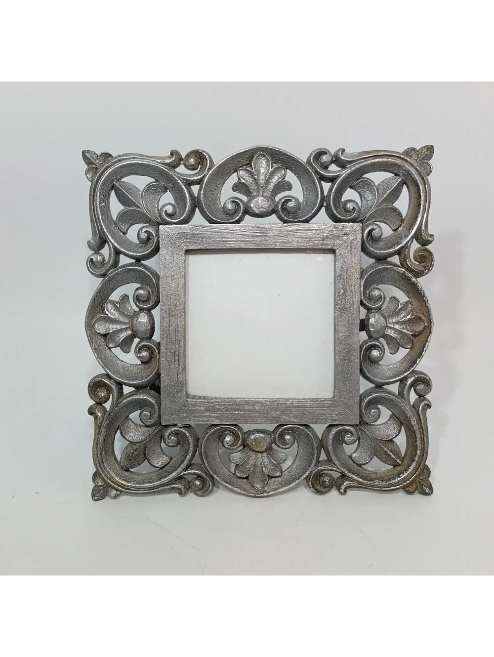 Ornate Silver Picture Frame Open Scroll Baroque Rococo Style Composite